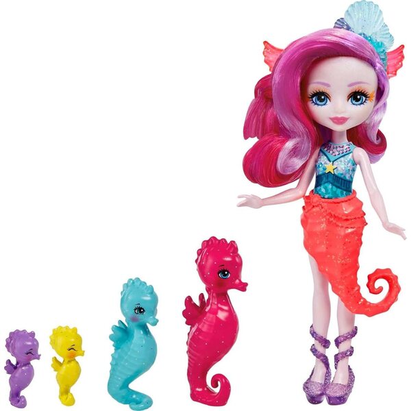Enchantimals Sedda Seepferdchen mit 4 Seepferdchen, Familienspielset für Kinder ab 3 Jahren