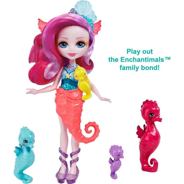 Enchantimals Sedda Seepferdchen mit 4 Seepferdchen, Familienspielset für Kinder ab 3 Jahren