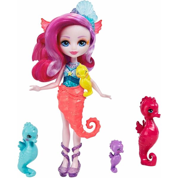 Enchantimals Sedda Seepferdchen mit 4 Seepferdchen, Familienspielset für Kinder ab 3 Jahren