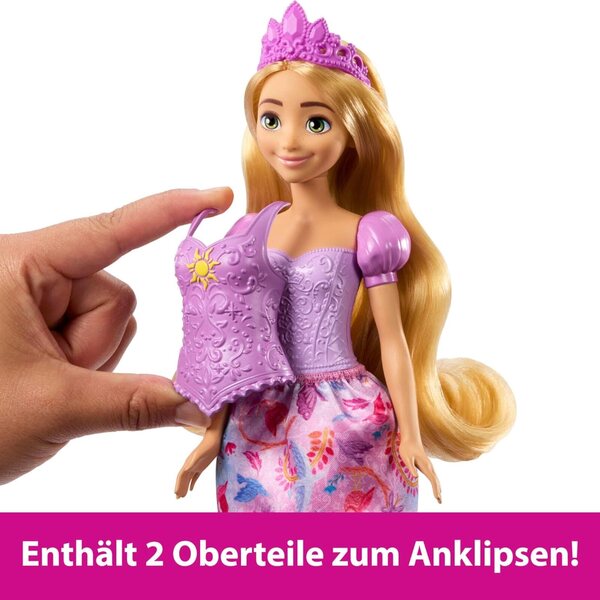 Rapunzel Disney Princess Fashion 2-in-1 mit 9 Accessoires, 2 Looks und Clip-On-Kleidern