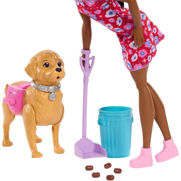 Barbie Hundespaziergang Spielset con cane giocattolo e accessori per cura canina