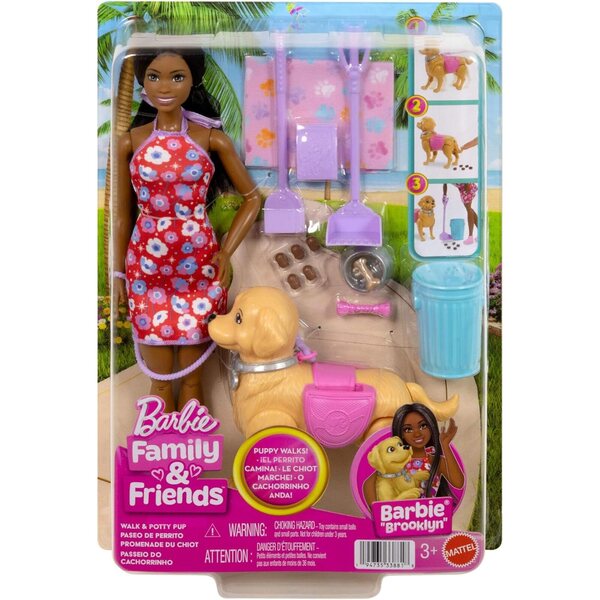 Barbie Hundespaziergang Spielset con cane giocattolo e accessori per cura canina