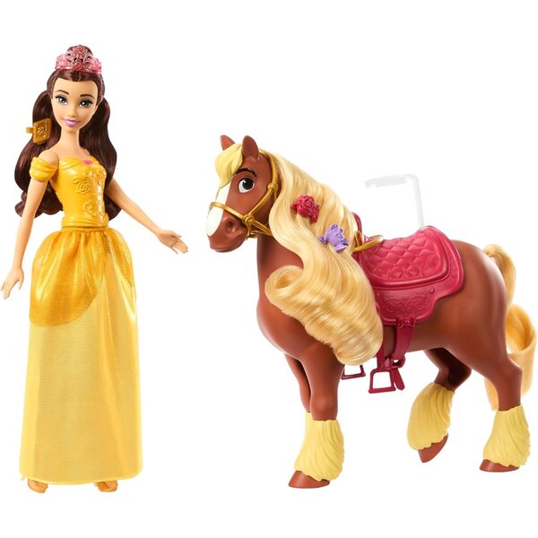 Mattel Disney Princess Belle mit Pferd Philippe und Styling-Zubehör