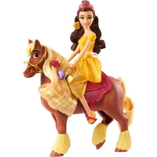 Mattel Disney Princess Belle mit Pferd Philippe und Styling-Zubehör