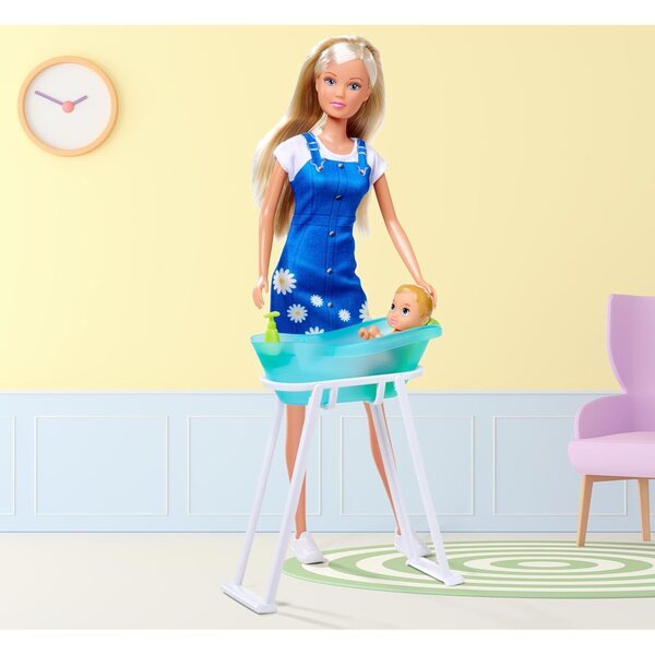 Steffi Love Baby Bath con vasca, asciugamano, pannolino e shampoo, 29cm per bambini 3+