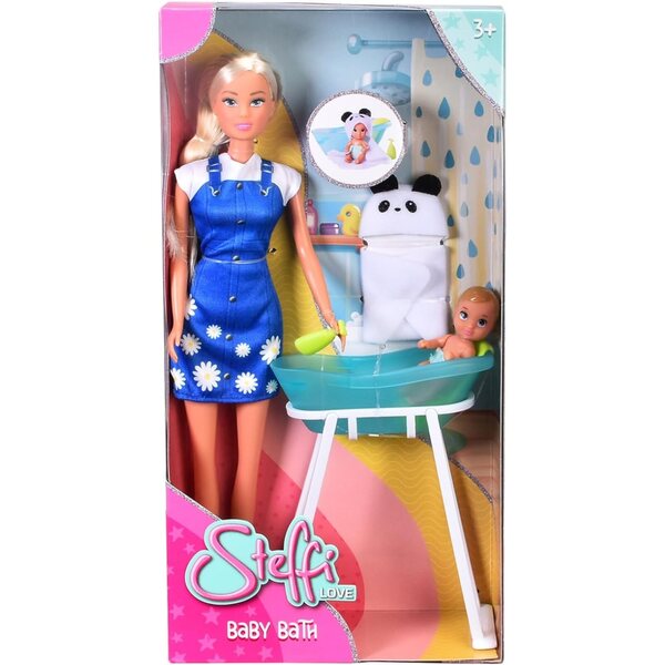 Steffi Love Baby Bath con vasca, asciugamano, pannolino e shampoo, 29cm per bambini 3+