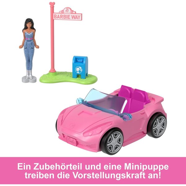 Barbie Mini BarbieLand Set con Pupa 4cm e Cabrio a Colore Cambiante + Accessori