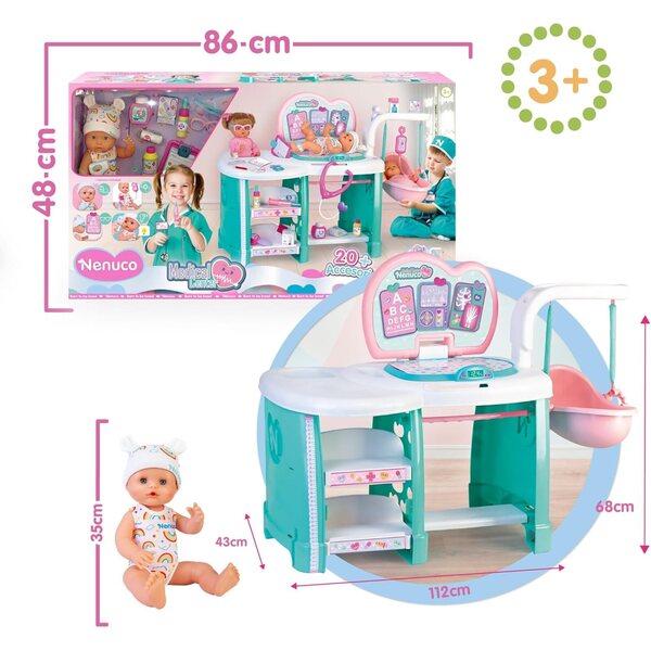 Nenuco Medical Center mit Puppe 35 cm und 20 medizinischen Zubehörteilen für Kinder ab 3 Jahren