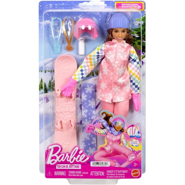 Barbie Snowboarderin mit über 10 Accessoires und farbwechselnden Snowboards für Mädchen