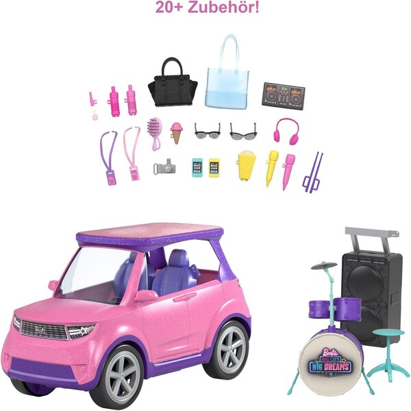 Barbie Big City Big Dreams SUV Cabrio lässt sich in eine Bühne für Shows verwandeln