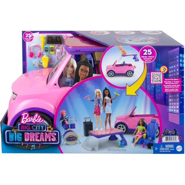 Barbie Big City Big Dreams SUV Cabrio lässt sich in eine Bühne für Shows verwandeln