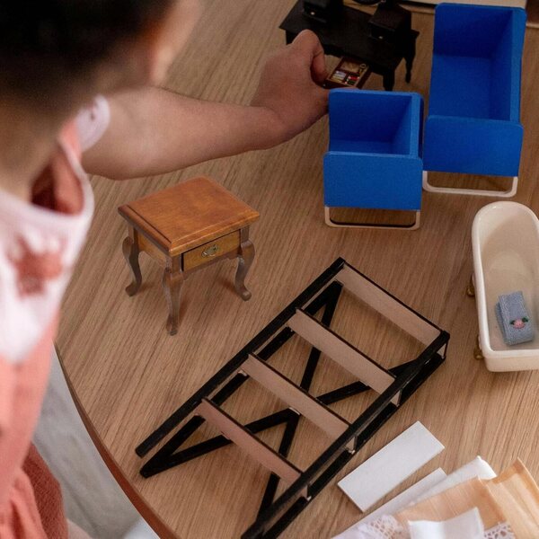 Comodino Rustico Francese in Miniatura 1/12 con Cassetto in Legno Marrone Chiaro