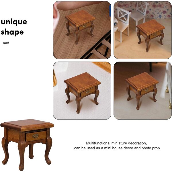 Comodino Rustico Francese in Miniatura 1/12 con Cassetto in Legno Marrone Chiaro