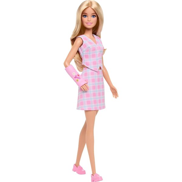 Barbie Fashionistas 243 Poupée mit blonden Haaren und rosa Gipsarm, trendige Mode