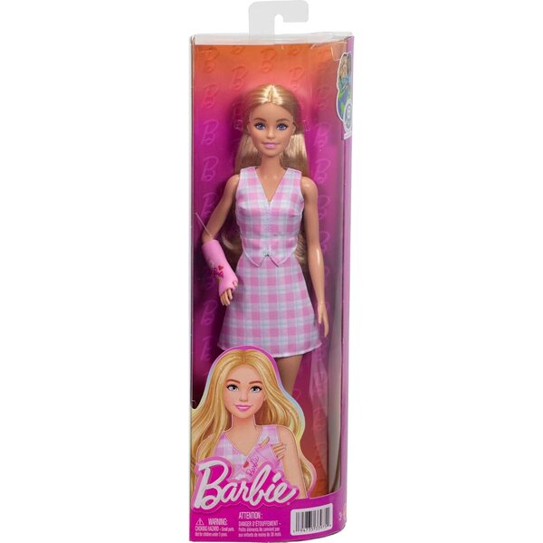 Barbie Fashionistas 243 Poupée mit blonden Haaren und rosa Gipsarm, trendige Mode