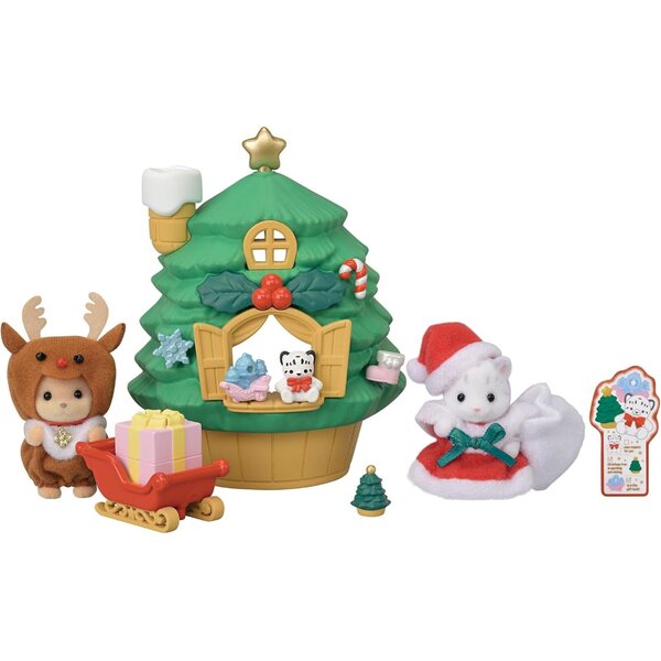 Sylvanian Families Baby Santas Weihnachtshaus – Set mit Tieren und Weihnachtsaccessoires