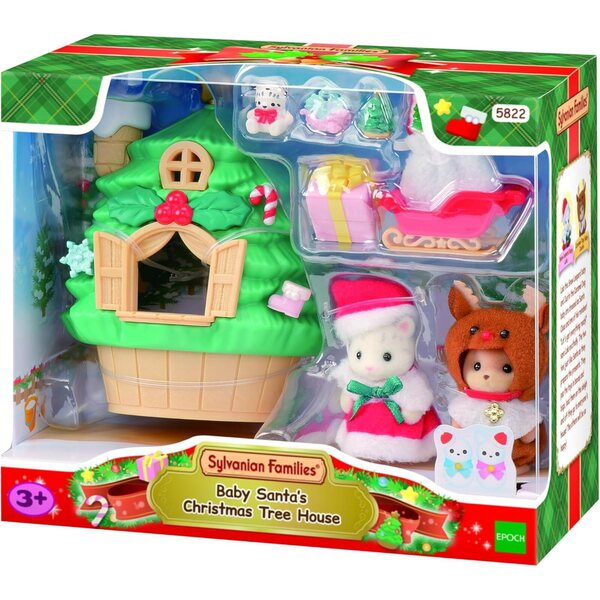 Sylvanian Families Baby Santas Weihnachtshaus – Set mit Tieren und Weihnachtsaccessoires