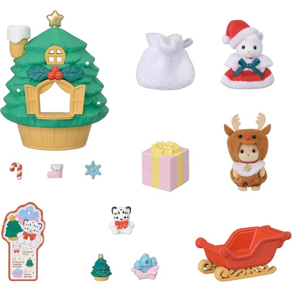 Sylvanian Families Baby Santas Weihnachtshaus – Set mit Tieren und Weihnachtsaccessoires