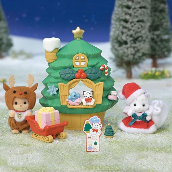 Sylvanian Families Baby Santas Weihnachtshaus – Set mit Tieren und Weihnachtsaccessoires