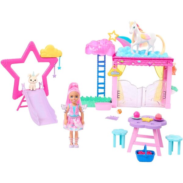 Barbie A Hidden Magic Chelsea-Pegasus-Set mit Stall und Zubehör für Kinder ab 3 Jahren