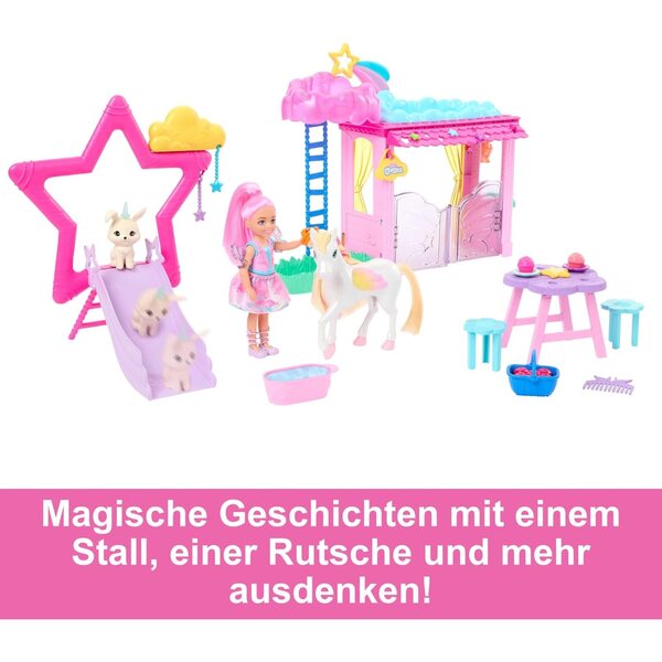 Barbie A Hidden Magic Chelsea-Pegasus-Set mit Stall und Zubehör für Kinder ab 3 Jahren