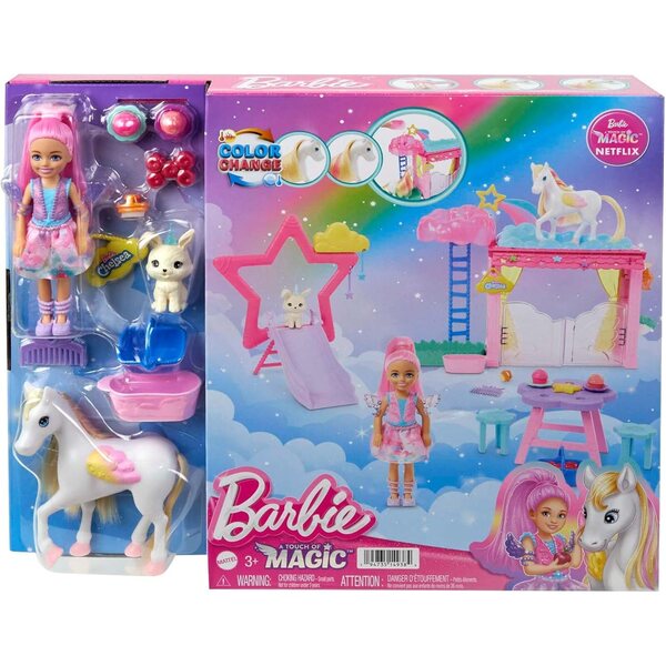 Barbie A Hidden Magic Chelsea-Pegasus-Set mit Stall und Zubehör für Kinder ab 3 Jahren