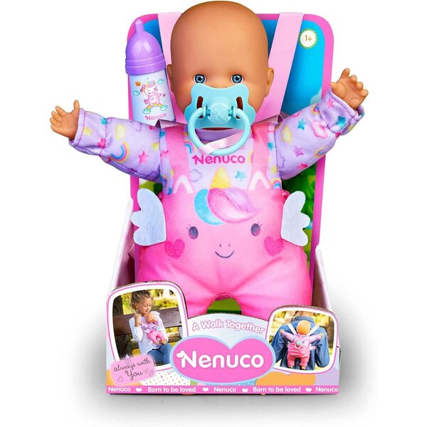 Nenuco Babypuppe 35 cm con corpo morbido, accessori e marsupio per bambini +1 anno