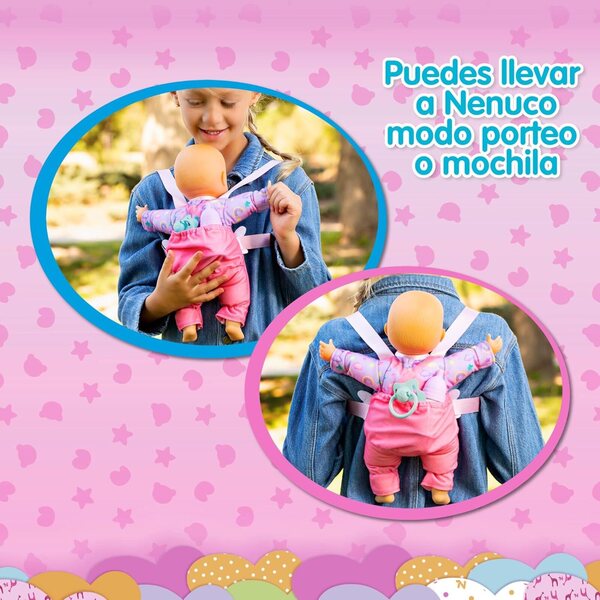 Nenuco Babypuppe 35 cm con corpo morbido, accessori e marsupio per bambini +1 anno