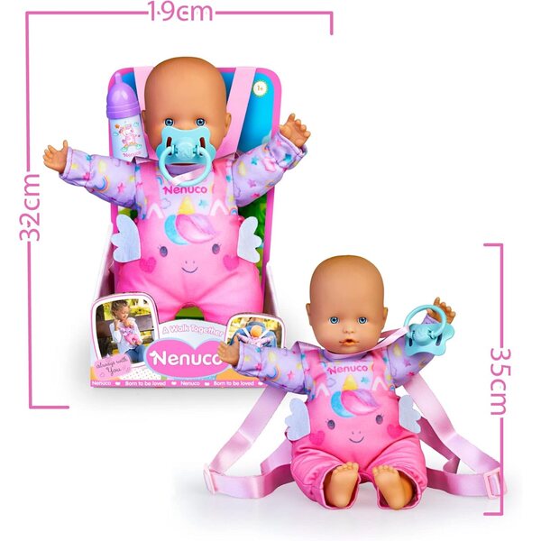 Nenuco Babypuppe 35 cm con corpo morbido, accessori e marsupio per bambini +1 anno
