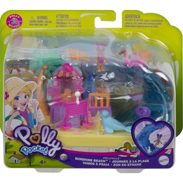 Polly Pocket Pollyville Sonnenstrand – Spiel mit Puppe, Tier und Zubehör für Kinder ab 4 Jahren