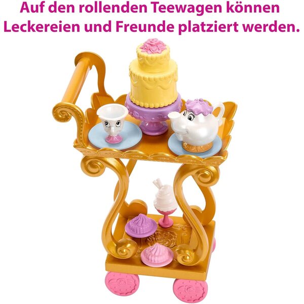 Disney Princess Belle mit Teewagen 2 Ebenen, Puppe und Zubehör für Kinder
