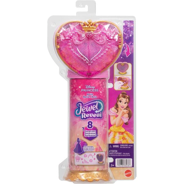 Disney Princess Belle Modepuppe mit 8 Überraschungen und Herzjuwelen mit Behälter