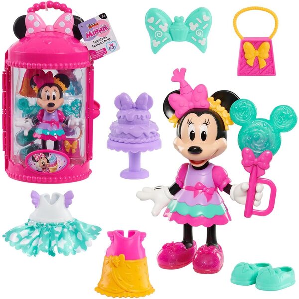 Minnie Mouse Modepuppe mit 3 Kleidern und Koffer für kreative Mädchen