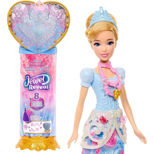 Mattel Disney Princess Cinderella mit 8 Überraschungen und Juwelen, Mode und Accessoires