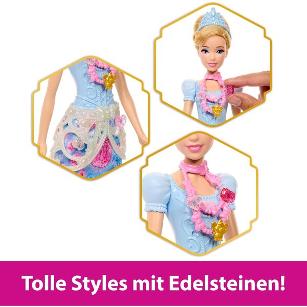 Mattel Disney Princess Cinderella mit 8 Überraschungen und Juwelen, Mode und Accessoires