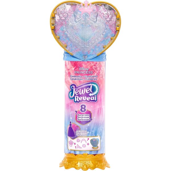 Mattel Disney Princess Cinderella mit 8 Überraschungen und Juwelen, Mode und Accessoires