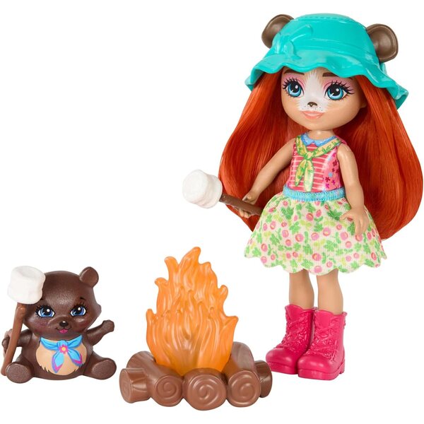 Enchantimals Camping-Abenteuerset mit Pupo und Tierfreunden, Rucksack und Zubehör