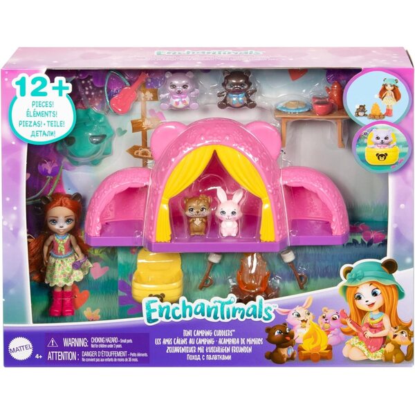 Enchantimals Camping-Abenteuerset mit Pupo und Tierfreunden, Rucksack und Zubehör