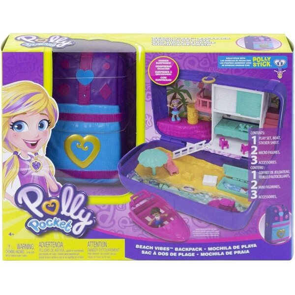 Polly Pocket FRY40 Strand Rucksack-Spielset mit Zubehör und Überraschungen