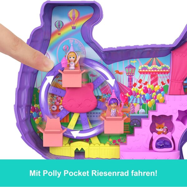 Polly Pocket-Spiel mit 2 Mikropuppen und 23 Zubehörteilen für eine Überraschungsparty mit Kätzchen