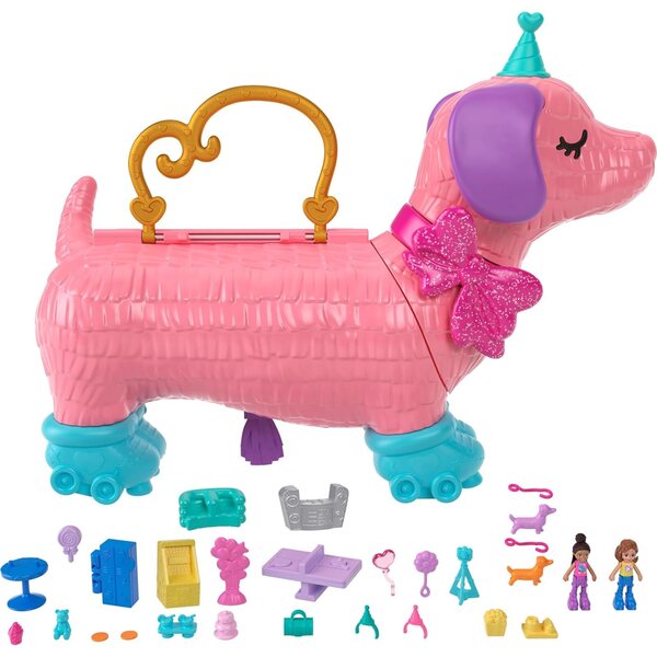 Polly Pocket Chiot Surprise: Spielzeugset mit 2 Puppen und über 25 Accessoires für die Hundeparty