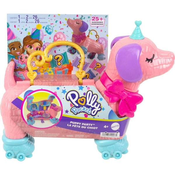 Polly Pocket Chiot Surprise: Spielzeugset mit 2 Puppen und über 25 Accessoires für die Hundeparty