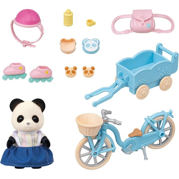 Sylvanian Families Set Panda-Mädchen mit Fahrrad, Skates und Zubehör – Lernspiel
