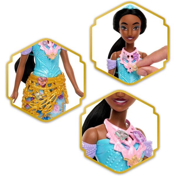Mattel Disney Princess Jasmin mit 8 Überraschungen und Zubehör, Puppe und Schmuck inklusive