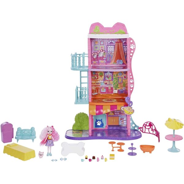 Enchantimals Palmer Pomeranian Casa e Café 71 cm con 6 aree gioco e pupazzo