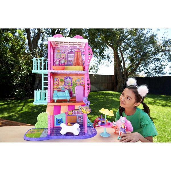 Enchantimals Palmer Pomeranian Casa e Café 71 cm con 6 aree gioco e pupazzo