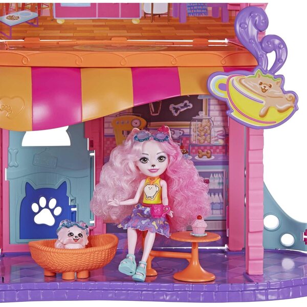 Enchantimals Palmer Pomeranian Casa e Café 71 cm con 6 aree gioco e pupazzo