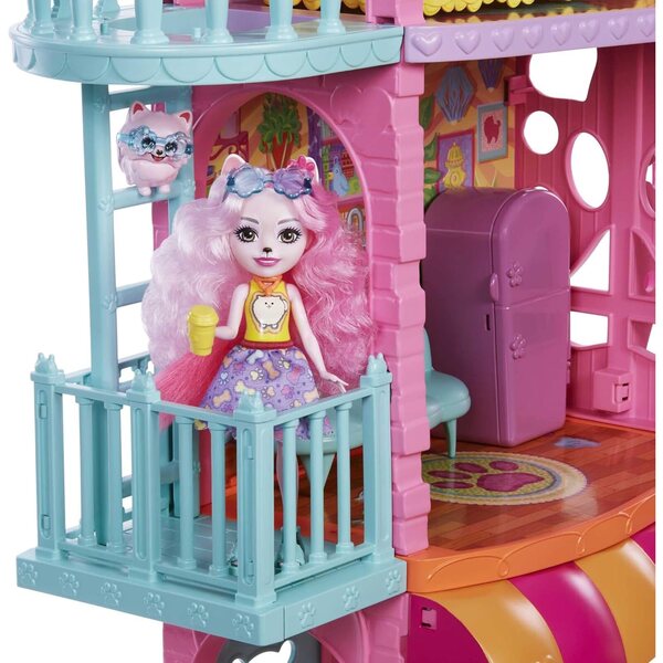 Enchantimals Palmer Pomeranian Casa e Café 71 cm con 6 aree gioco e pupazzo
