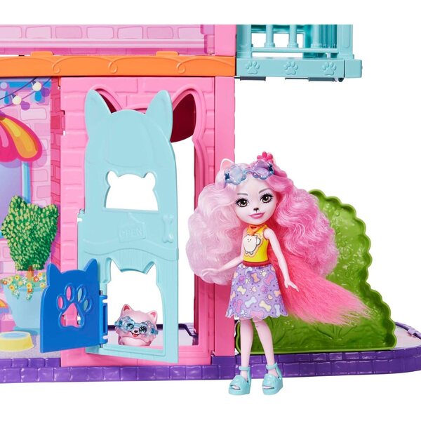 Enchantimals Palmer Pomeranian Casa e Café 71 cm con 6 aree gioco e pupazzo