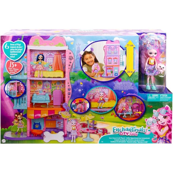Enchantimals Palmer Pomeranian Casa e Café 71 cm con 6 aree gioco e pupazzo